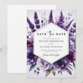 Save The Date Flore numérique Mariage floral violet (Devant / Derrière)