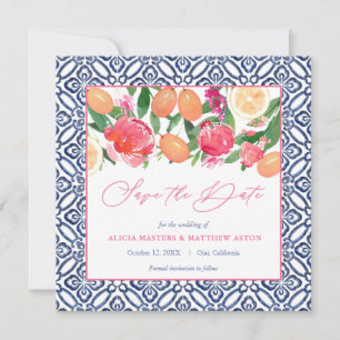 Save The Date Flore Rose Gras Avec Citrus Et Carreaux Espagnols