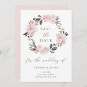 Save The Date Flore rose pâle et calligraphie | Aquarelle (Devant / Derrière)