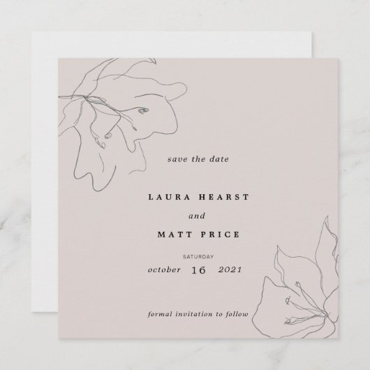 Save The Date Flore rose pâle et délicate moderne (Devant / Derrière)