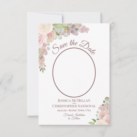 Save The Date Flore rose vif Élégant Boho Mariage Photo (Devant)