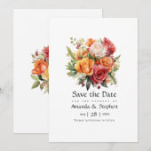 Save The Date Flore rouge, orange et de sable (Devant / Derrière)