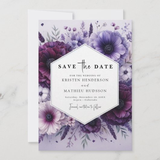 Save The Date Flore sur mesure Mariage floral violet (Devant)