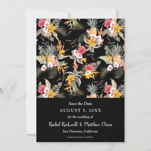 Save The Date Flore tropicale sur mariage noir Enregistrer la da (Devant)