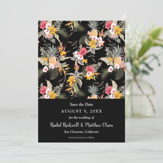 Save The Date Flore tropicale sur mariage noir Enregistrer la da (Debout devant)