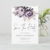 Save The Date Flore violette Lilac moderne QR Code Mariage (Debout devant)