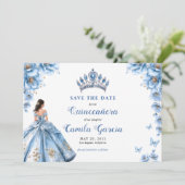 Save The Date Flore Whimsical Dusty Bleu Tiara Quinceañera (Debout devant)