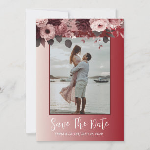 Save The Date Flores d'aquarelle rose-bordeaux romantique