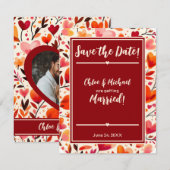 Save The Date Flores de coeur rouge gras modernes (Devant / Derrière)