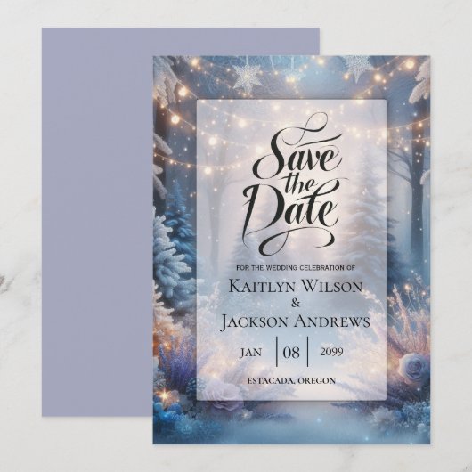 Save The Date Flores d'hiver dans le Mariage de pins givrés (Devant / Derrière)