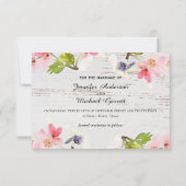Save The Date Flores roses rustiques sur bois blanc (Dos)