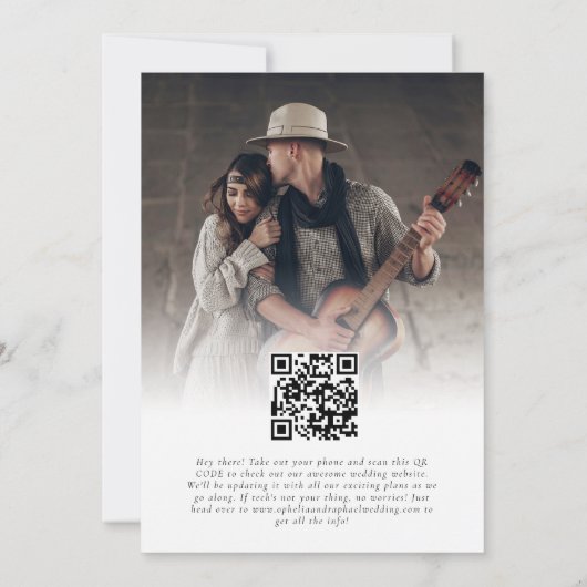 Save The Date Flores rustiques Superposition photo Code QR Boho  (Dos)