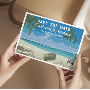 Save The Date Florida Beach Wedding Travel Poster Style QR Code