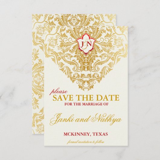 Save The Date Flouris fantaisie Mariage doré Sauvez les dates (Devant / Derrière)