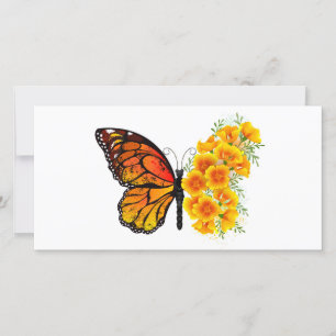 Save The Date Flower Butterfly with Yellow California Poppy