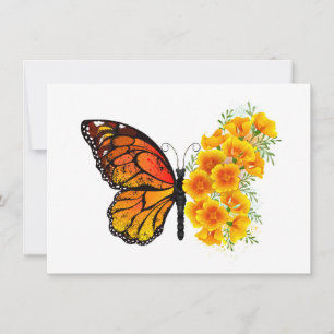 Save The Date Flower Butterfly with Yellow California Poppy