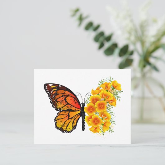 Save The Date Flower Butterfly with Yellow California Poppy (Debout devant)