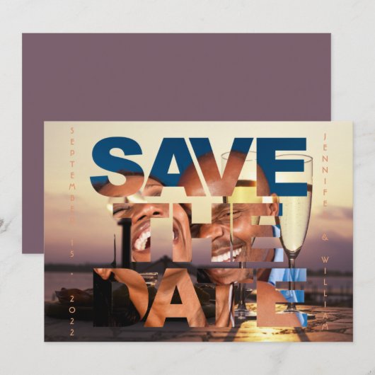 Save The Date Flutes de Champagne Coucher de soleil romantique M (Devant / Derrière)