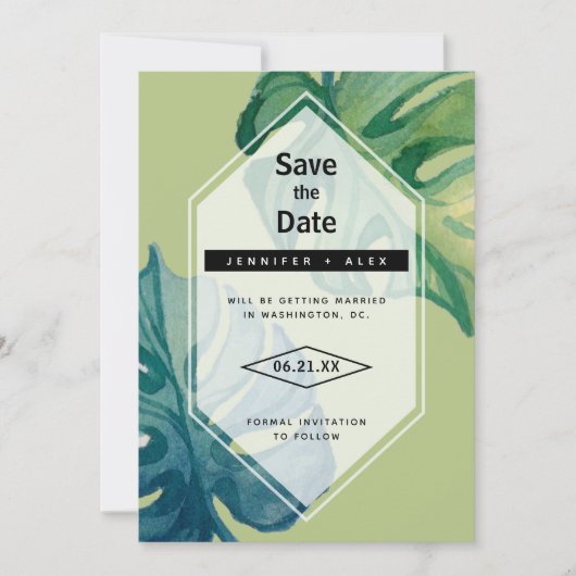 Save The Date Foliage Aquarelle Tropicale Enregistrer La Date (Devant)