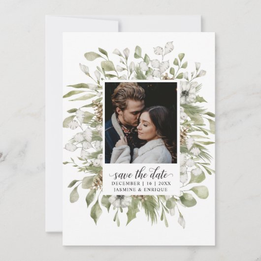 Save The Date Foliage forestier Mariage d'hiver | Photo (Devant)