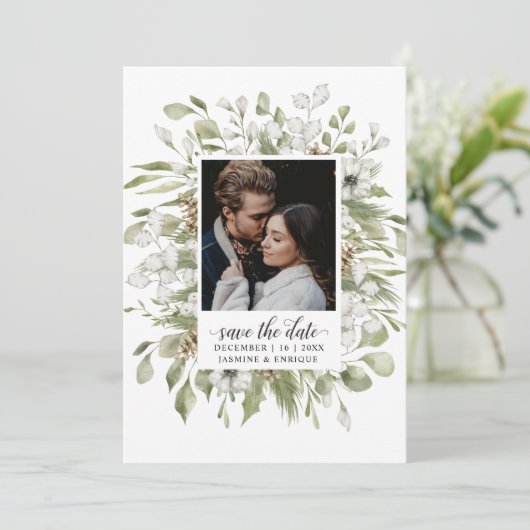 Save The Date Foliage forestier Mariage d'hiver | Photo (Debout devant)