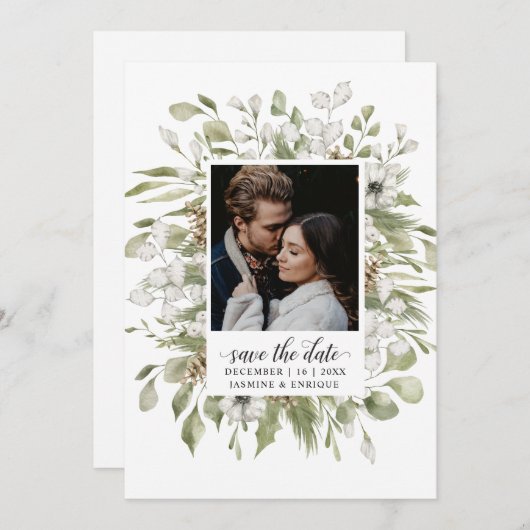 Save The Date Foliage forestier Mariage d'hiver | Photo (Devant / Derrière)
