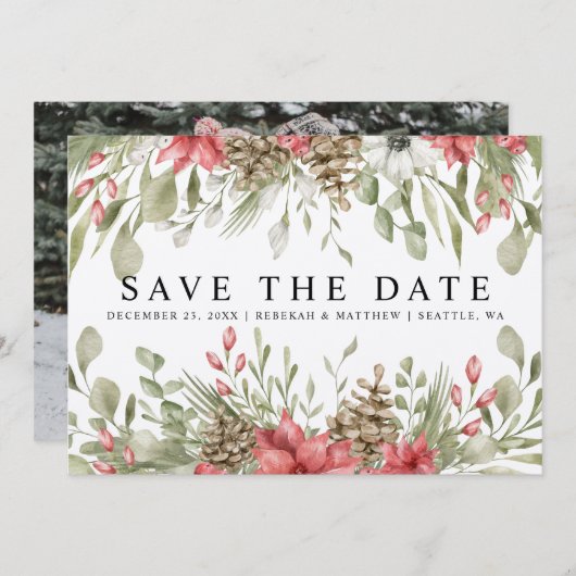 Save The Date Foliage Mariage de Noël | Photo Enregistrer La Dat (Devant / Derrière)