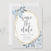 Save The Date Foliage naturel | Aquarelle bleue Botanique (Devant)