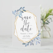 Save The Date Foliage naturel | Aquarelle bleue Botanique (Debout devant)
