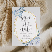 Save The Date Foliage naturel | Aquarelle bleue Botanique