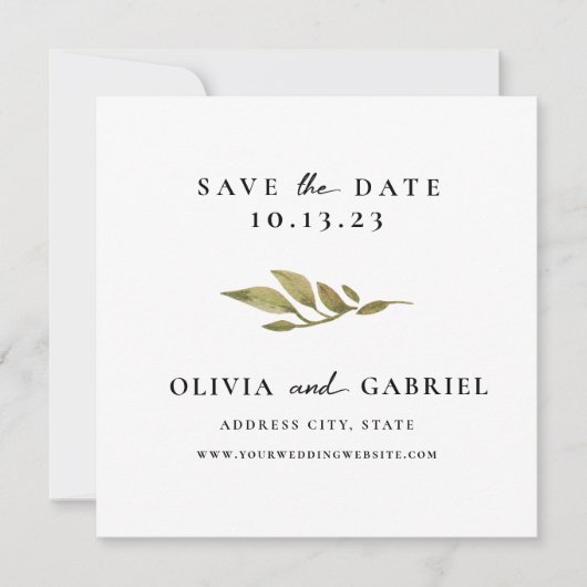 Save The Date Foliage simple. Mariage de typographie moderne et  (Devant)