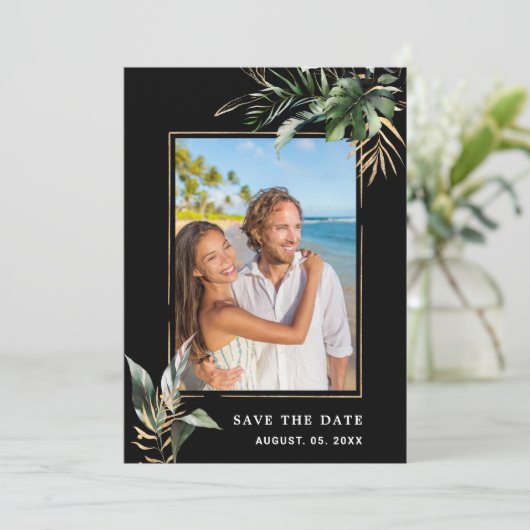 Save The Date Foliage tropical sauvage Photo Mariage (Debout devant)