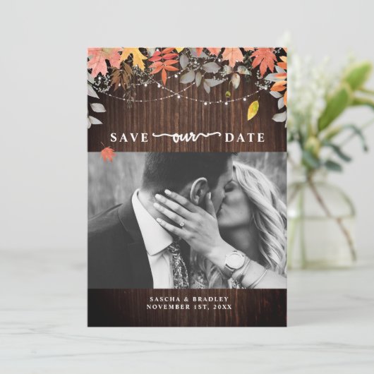 Save The Date Folithe d'automne Mariage d'automne Lumière bois P (Debout devant)