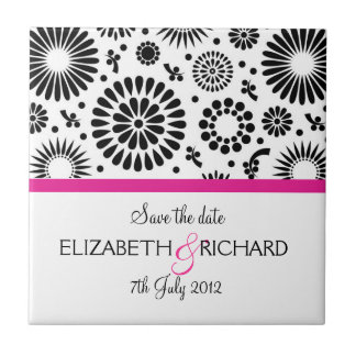 Save the Date Folk Black White Flower Boho Wedding Tegeltje