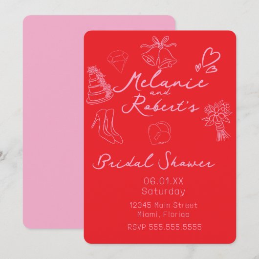 Save The Date Follies de Doodles Rose Clair pour une Mariage (Devant / Derrière)