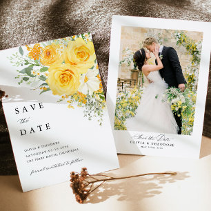 Save The Date Fond de photo de mariage à la rose florale jaune