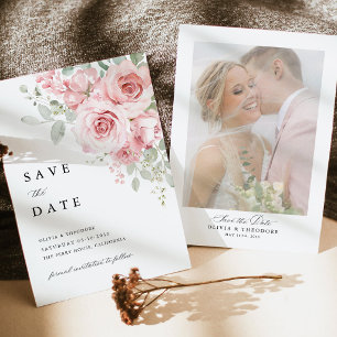 Save The Date Fond de photo de mariage floral rose carmin