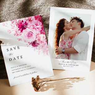 Save The Date Fond de photo floral rose chaud pour mariage