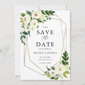 Save The Date Fond Or Géométrique Blanc Floral Frame Spring (Devant)
