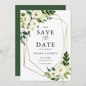 Save The Date Fond Or Géométrique Blanc Floral Frame Spring (Devant / Derrière)