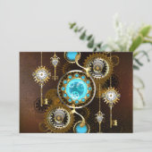 Save The Date Fond rouillé Steampunk avec verres turquoise (Debout devant)