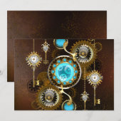 Save The Date Fond rouillé Steampunk avec verres turquoise (Devant / Derrière)