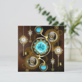 Save The Date Fond rouillé Steampunk avec verres turquoise (Debout devant)