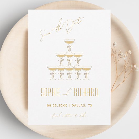 Save The Date Fontaine de mariage à tour de champagne à ruban Co