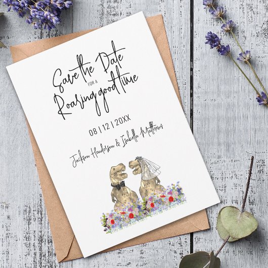 Save the Date for a Roaring Funny Dinosaur Wedding