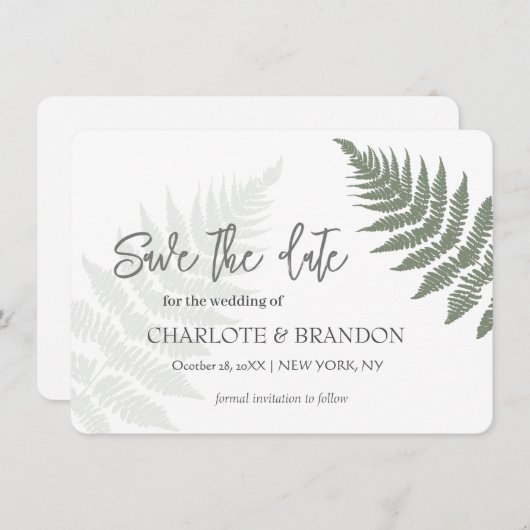 Save The Date Forest Green Ferns Mariage extérieur (Devant / Derrière)