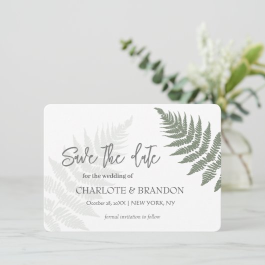 Save The Date Forest Green Ferns Mariage extérieur (Debout devant)