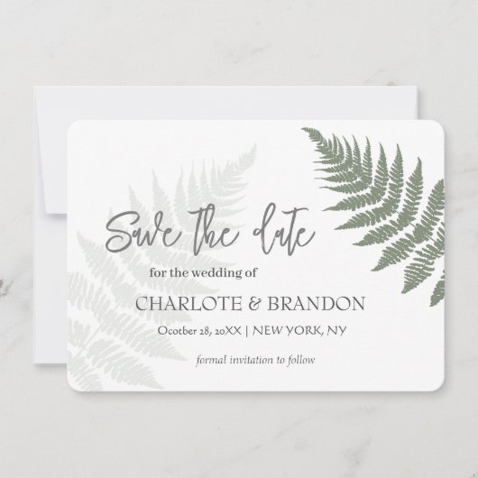Save The Date Forest Green Ferns Mariage extérieur (Devant)