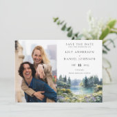 Save The Date Forest Lakeside Wildflowers Floral Photo Wedding (Debout devant)