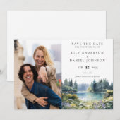 Save The Date Forest Lakeside Wildflowers Floral Photo Wedding (Devant / Derrière)